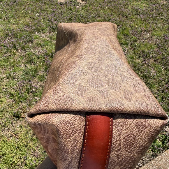 Coach Brown Signature Canvas Tote with Burnt Brown Leather Trim - Picture 4 of 5